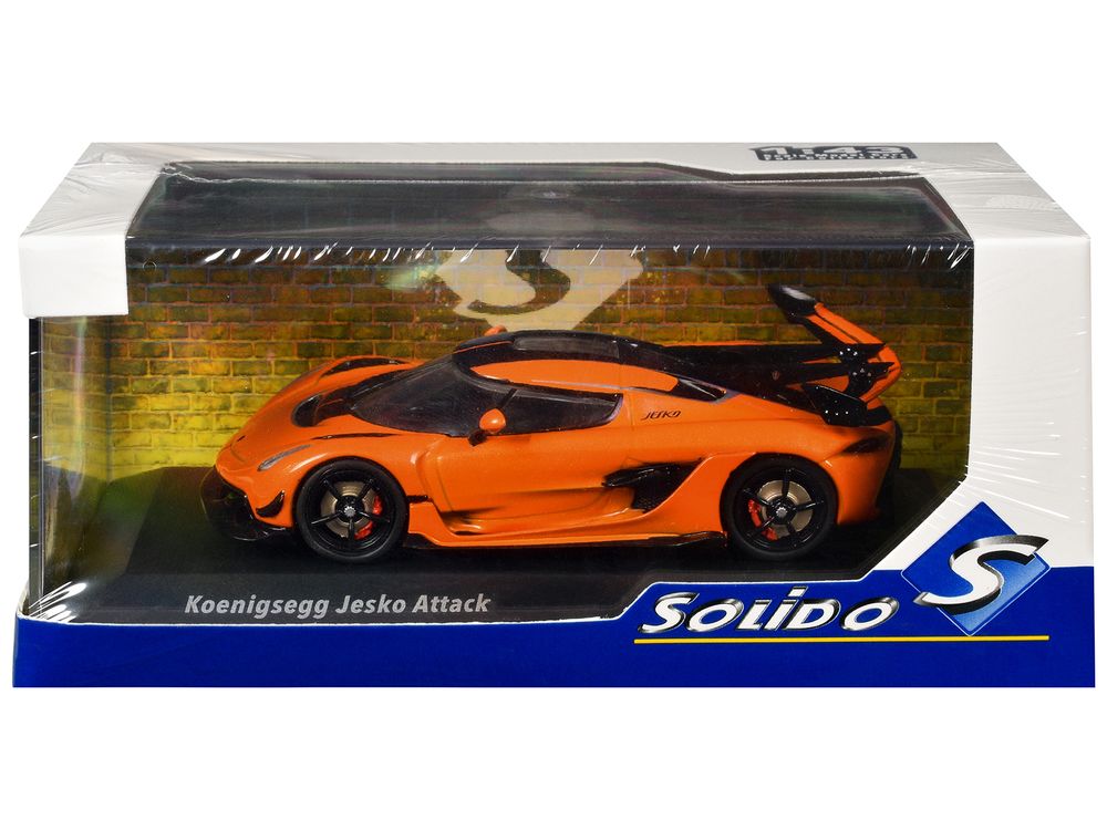 Koenigsegg Jesko Attack Tang Orange Metallic with Black Stripes 1/43 Diecast Model Car by Solido view 3