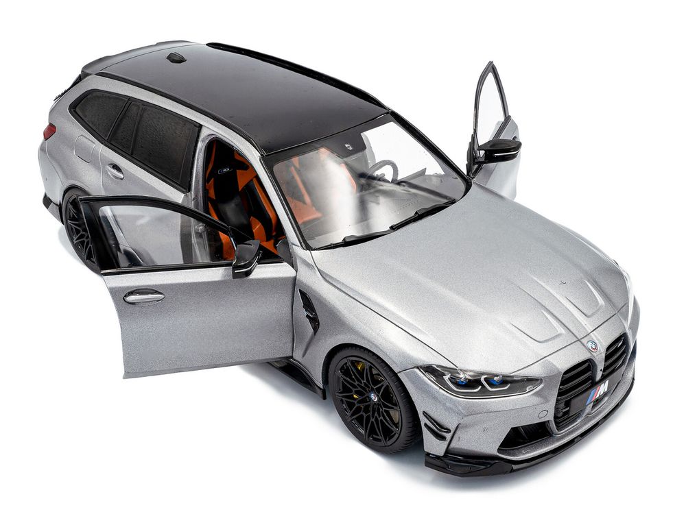 2024 BMW M3 Competition M xDrive Touring Frozen Pure Gray Metallic with Black Top 1/18 Diecast Model Car by Solido view 2
