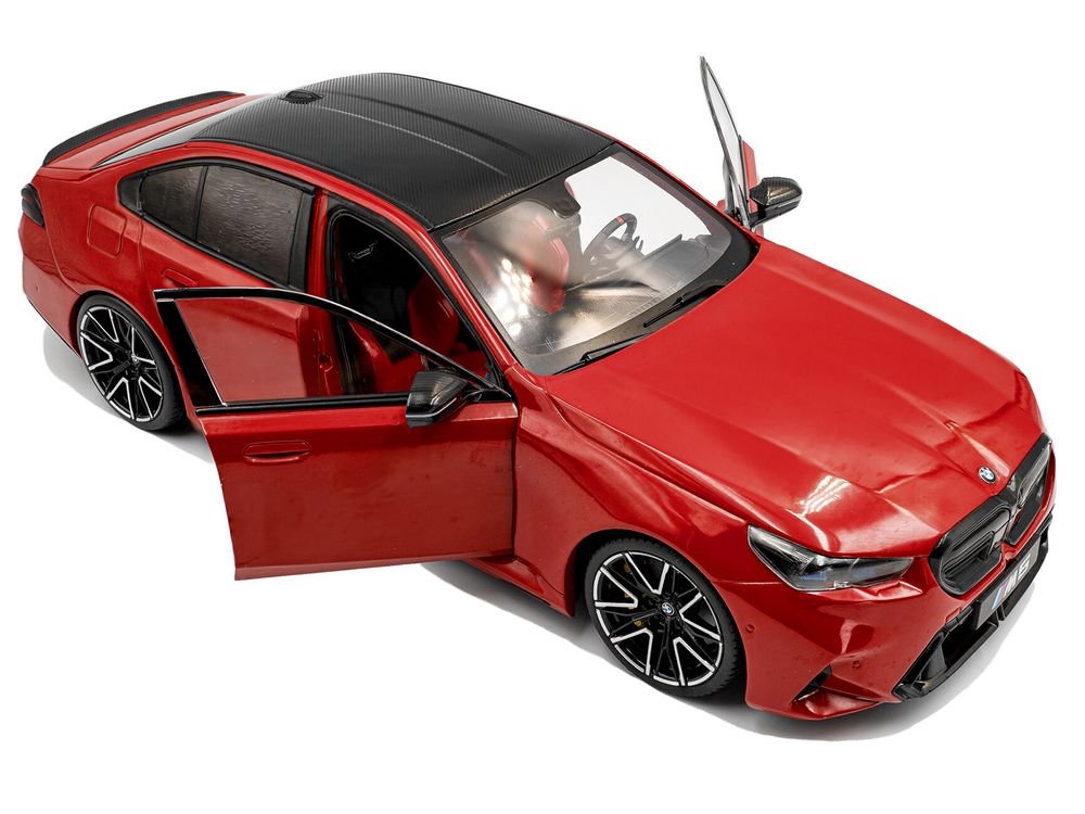 2025 BMW M5 Fire Red with Black Top 1/18 Diecast Model Car by Solido view 2