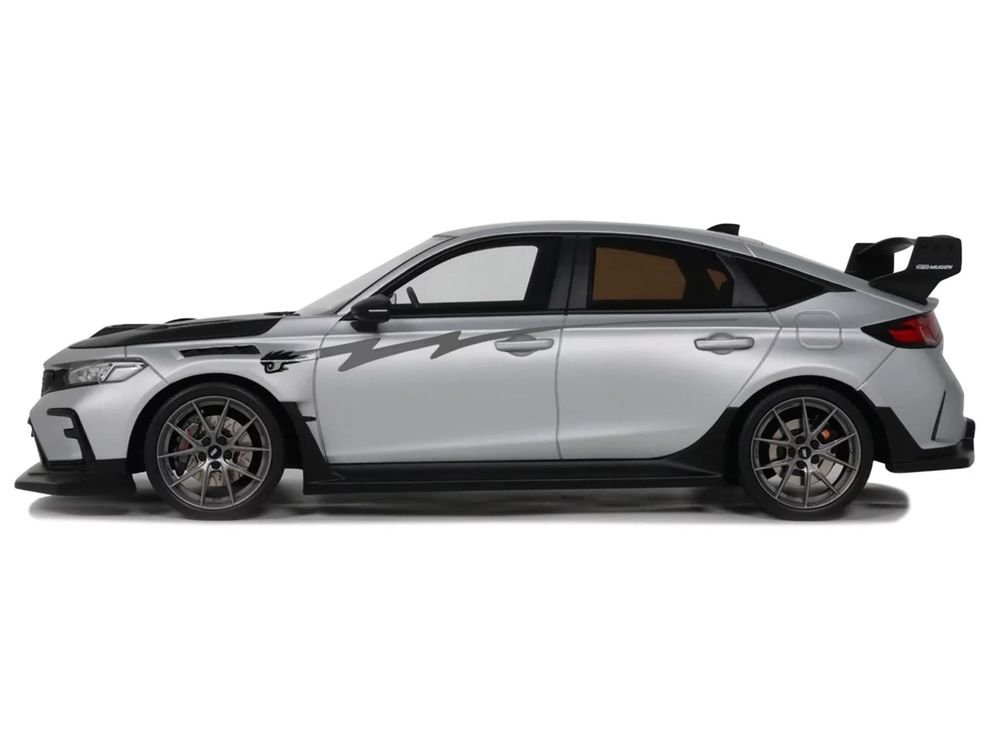 2024 Honda Civic Type R Mugen Group B RHD (Right Hand Drive) Matt Silver Metallic with Black Hood Limited Edition to 999 pieces Worldwide 1/18 Model Car by Otto Mobile view 4