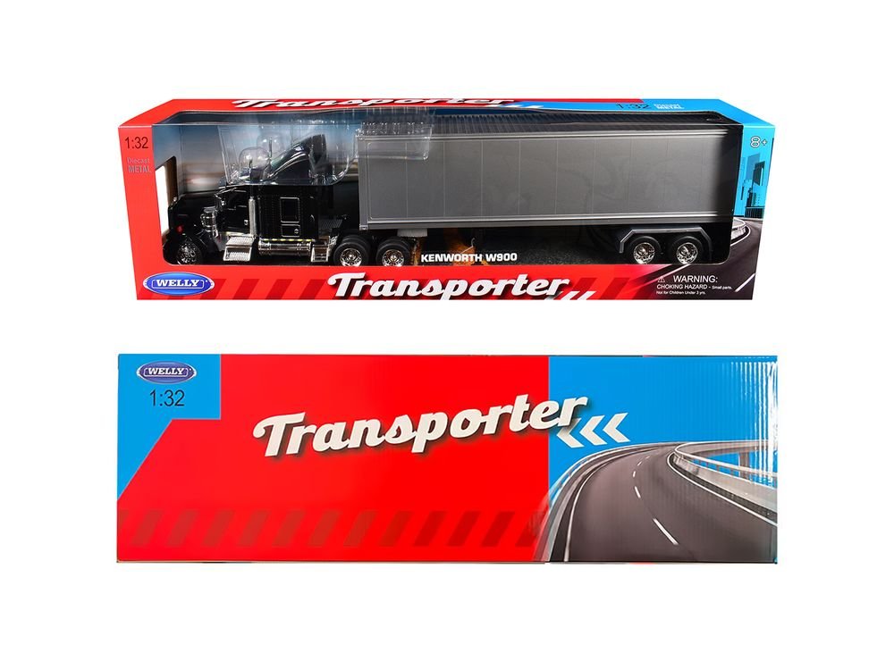 Kenworth W900 Truck Black with Gray Container 1/32 Diecast Model by Welly view 3