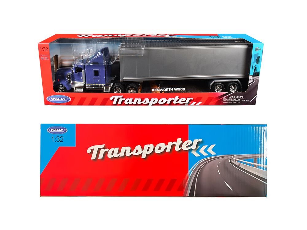 Kenworth W900 Truck Blue with Gray Container 1/32 Diecast Model by Welly view 3
