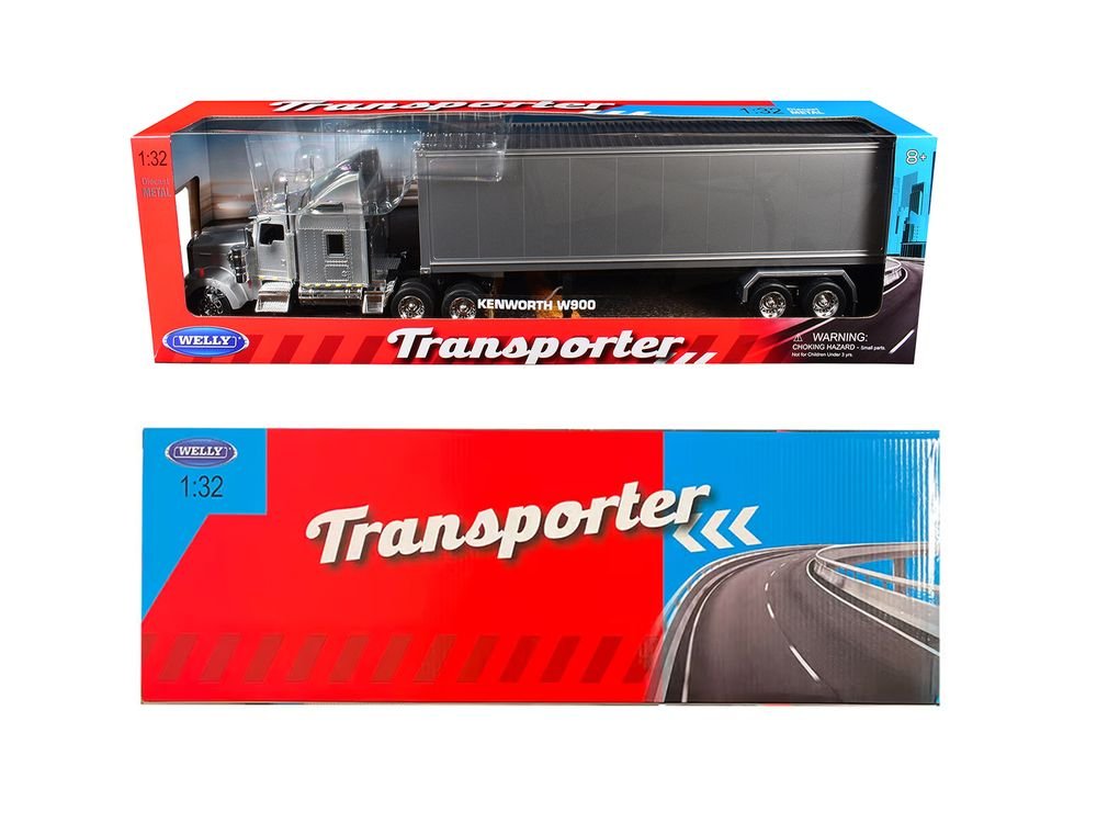 Kenworth W900 Truck Silver Metallic with Gray Container 1/32 Diecast Model by Welly view 3