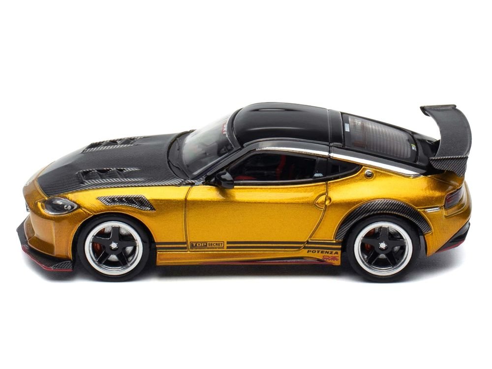 Nissan Fairlady Z Top Secret (RZ34) RHD (Right Hand Drive) Gold Metallic with Carbon Hood and Black Top 1/64 Diecast Model Car by Inno Models view 3