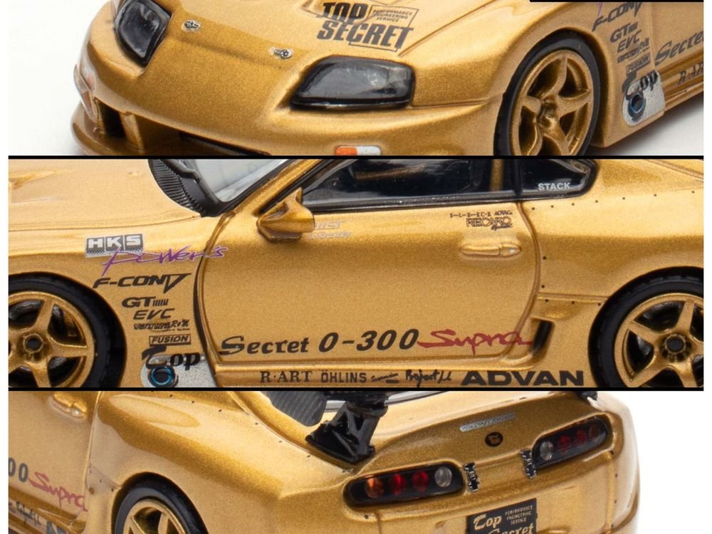 Toyota Supra (A80) "Top Secret" GT300 RHD (Right Hand Drive) Gold Metallic "Tokyo Auto Salon 2025 Event Exclusive" 1/64 Diecast Model Car by Inno Models view 2
