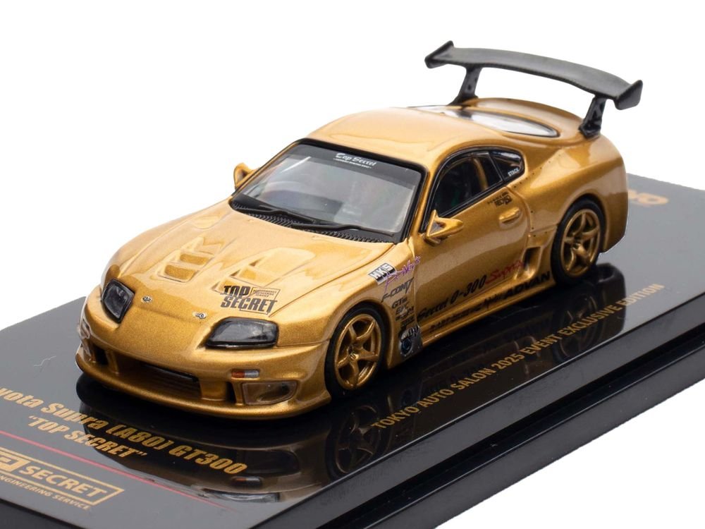 Toyota Supra (A80) "Top Secret" GT300 RHD (Right Hand Drive) Gold Metallic "Tokyo Auto Salon 2025 Event Exclusive" 1/64 Diecast Model Car by Inno Models view 5