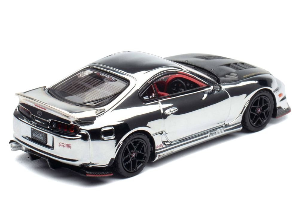 Toyota Supra (A80) "Top Secret" GT300 RHD (Right Hand Drive) Chrome with Carbon Hood and Red Interior "Tokyo Auto Salon 2026 Event Exclusive" 1/64 Diecast Model Car by Inno Models view 4