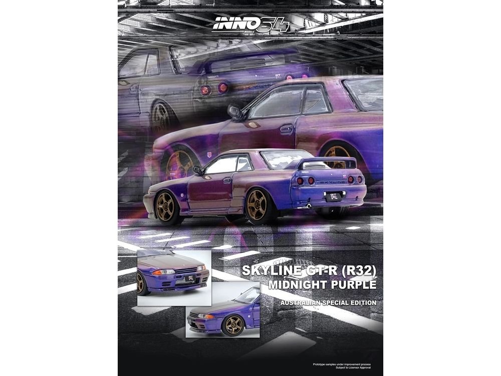 Nissan Skyline GT-R (R32) RHD (Right Hand Drive) Midnight Purple Metallic "Australian Special Edition" 1/64 Diecast Model Car by Inno Models view 3