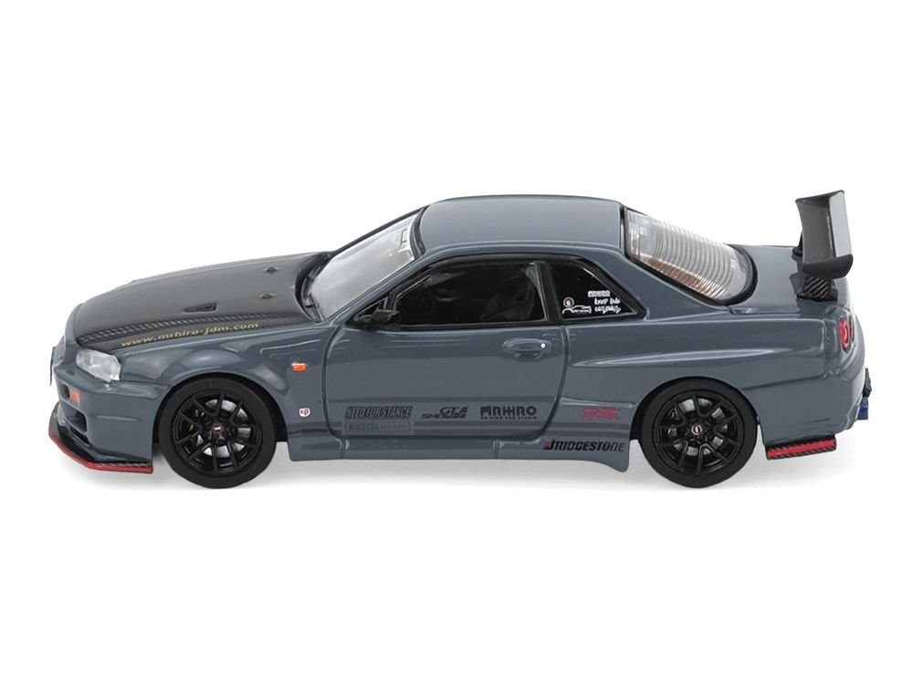 Nissan Skyline GT-R (R34) "Top Secret" RHD (Right Hand Drive) Stealth Gray with Carbon Hood "GTSHOW 2025 Event Edition" 1/64 Diecast Model Car by Inno Models view 2