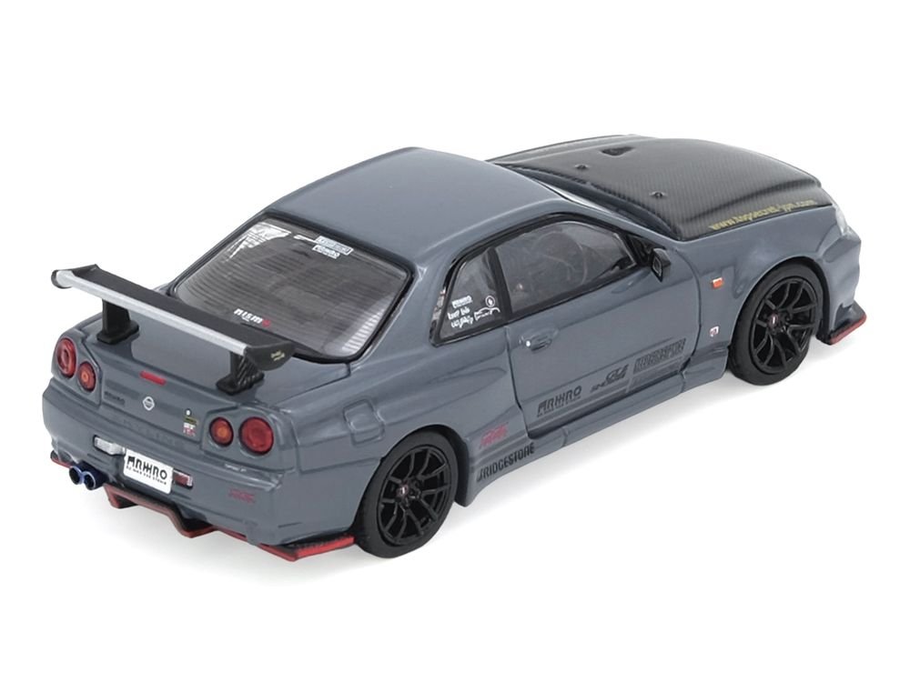 Nissan Skyline GT-R (R34) "Top Secret" RHD (Right Hand Drive) Stealth Gray with Carbon Hood "GTSHOW 2025 Event Edition" 1/64 Diecast Model Car by Inno Models view 3