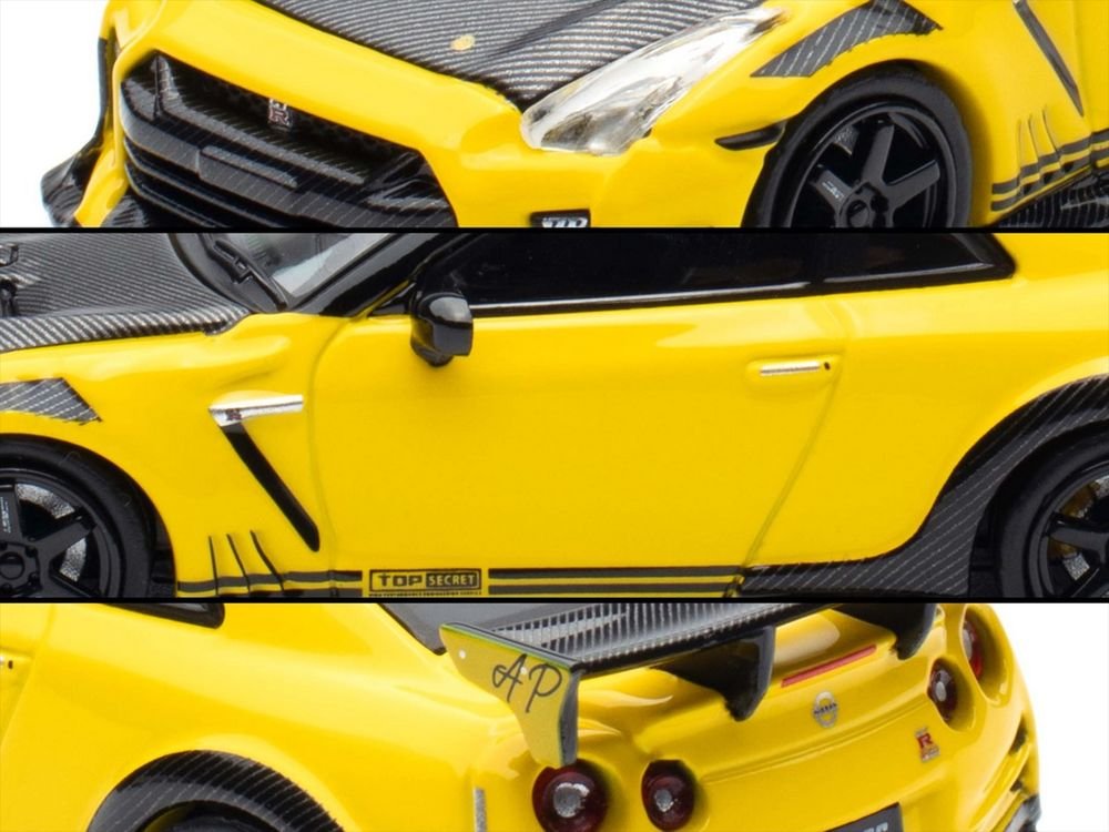 Nissan GT-R (R35) RHD (Right Hand Drive) Yellow with Carbon Hood and Black Top "The Model Car Show Singapore 2025 Event Edition" 1/64 Diecast Model Car by Inno Models view 2