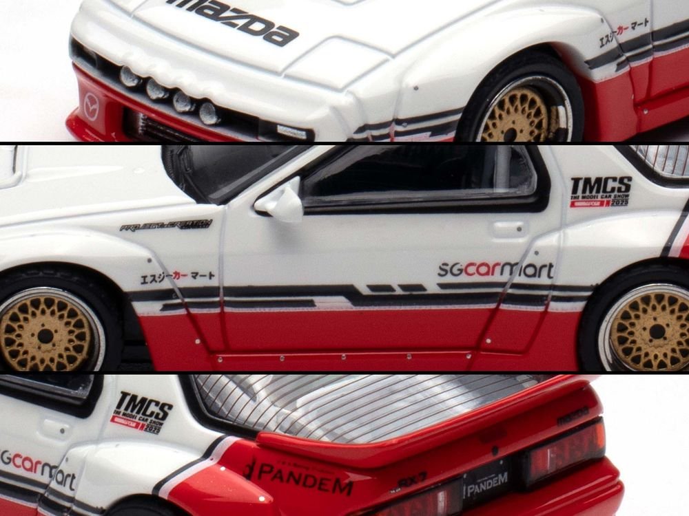 Mazda RX-7 (FC3S) "Pandem Rocket Bunny" White and Red with Black Stripes "The Model Car Show Singapore 2025 Event Edition" 1/64 Diecast Model Car by Inno Models view 2