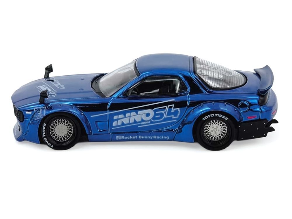 Mazda RX-7 (FD3S) RHD (Right Hand Drive) "Pandem Rocket Bunny" Blue Chrome "Tokyo Auto Salon 2026 Event Edition" 1/64 Diecast Model Car by Inno Models view 2