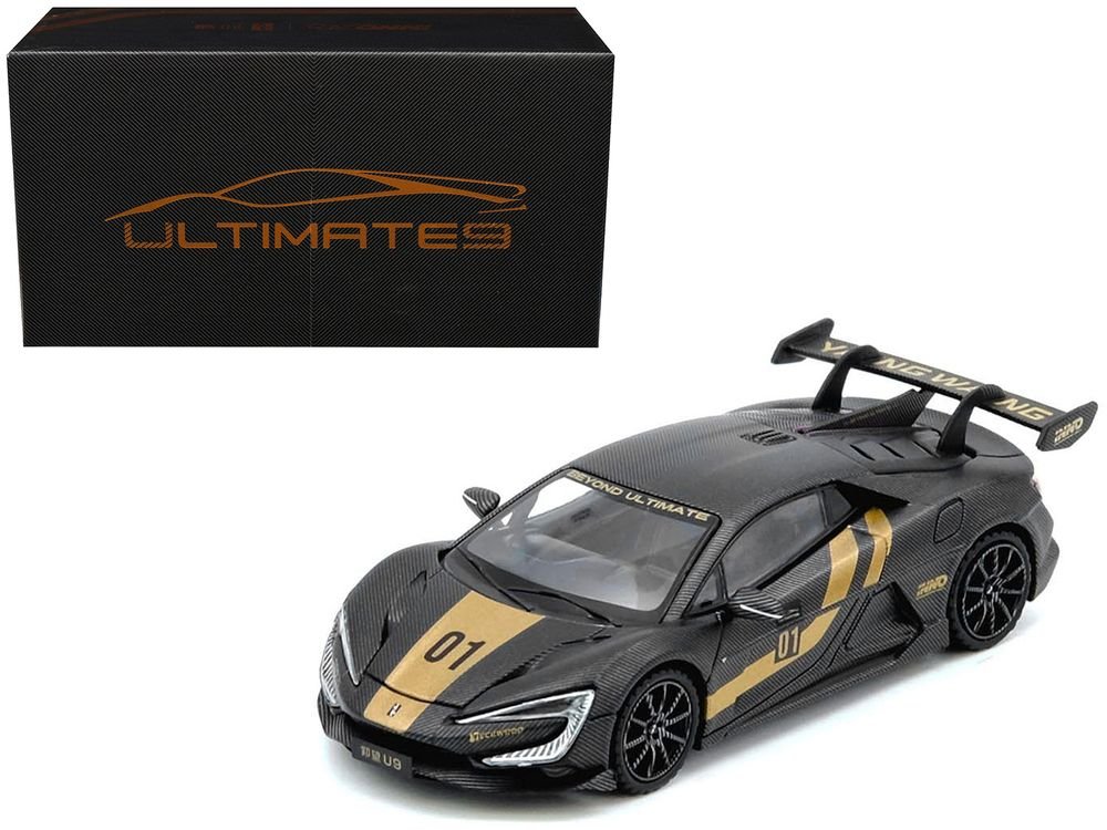 Yangwang U9 #01 Carbon Fiber with Gold Stripes "APA XPO 2025 Event Edition" 1/64 Diecast Model Car by Inno Models