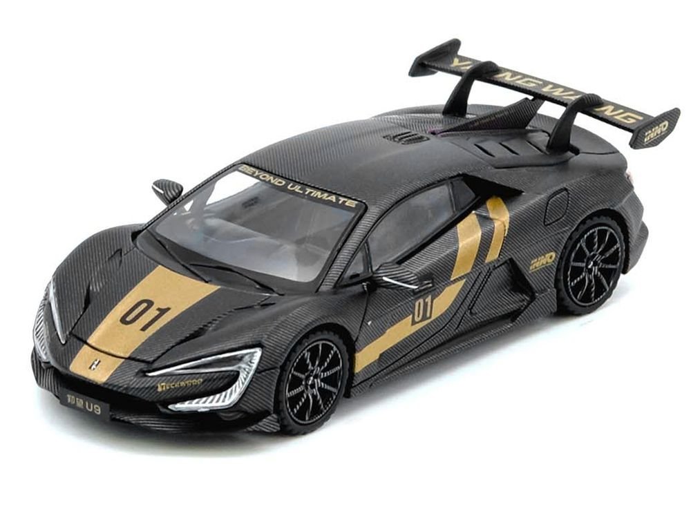 Yangwang U9 #01 Carbon Fiber with Gold Stripes "APA XPO 2025 Event Edition" 1/64 Diecast Model Car by Inno Models view 2