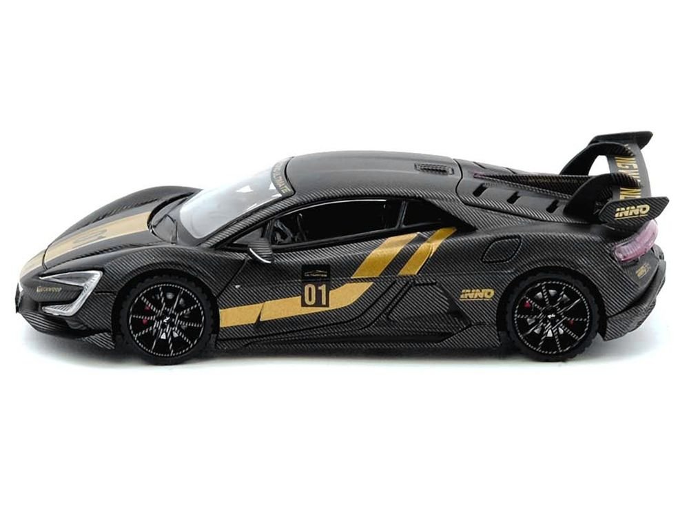 Yangwang U9 #01 Carbon Fiber with Gold Stripes "APA XPO 2025 Event Edition" 1/64 Diecast Model Car by Inno Models view 3