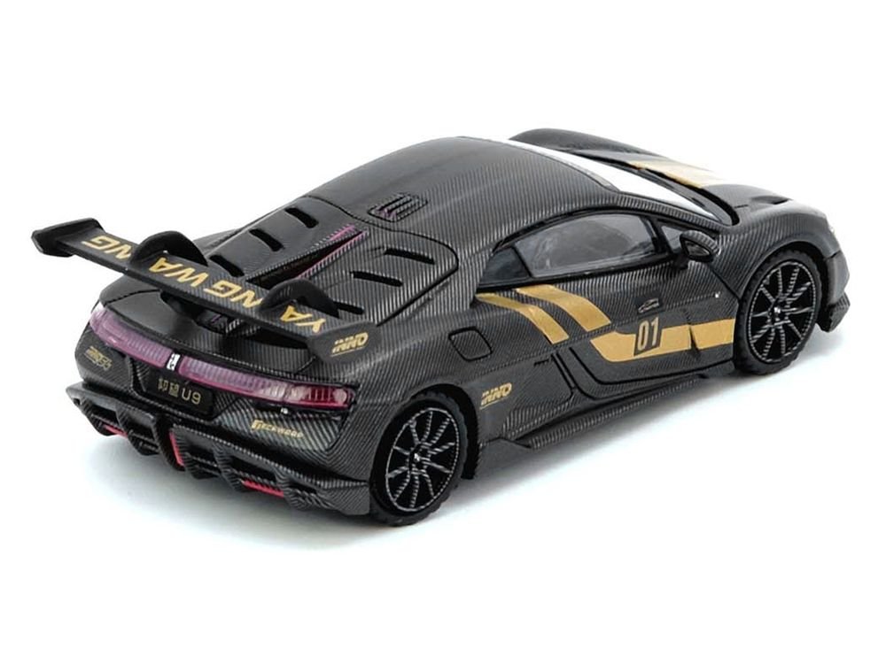 Yangwang U9 #01 Carbon Fiber with Gold Stripes "APA XPO 2025 Event Edition" 1/64 Diecast Model Car by Inno Models view 4