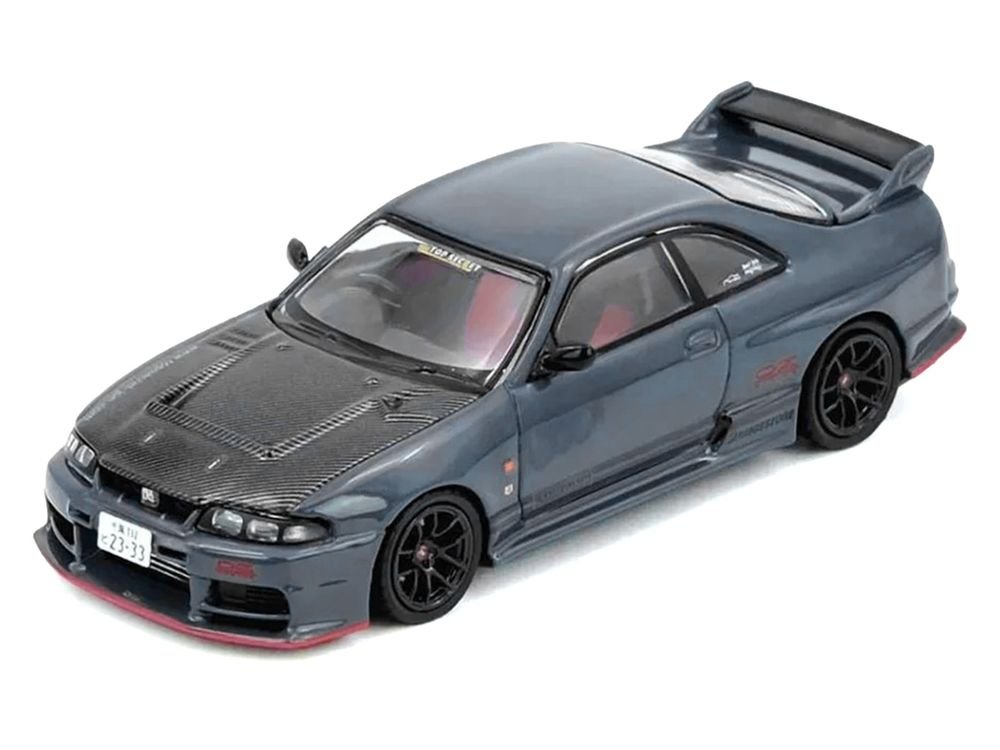 Nissan Top Secret Skyline GT-R (BCNR33) RHD (Right Hand Drive) Stealth Gray with Carbon Hood "Tokyo Auto Salon Hong Kong 2025 Event Edition" 1/64 Diecast Model Car by Inno Models view 2