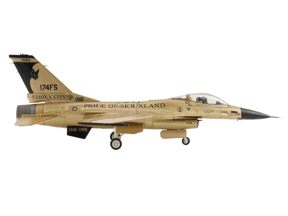 Lockheed F-16A Fighting Falcon Fighter Aircraft "85-1565 Golden Bat Viper 185 ARW Iowa ANG Squadron 50th Anniversary" (2022) United States Air Force "Air Power Series" 1/72 Diecast Model by Hobby Master view 2