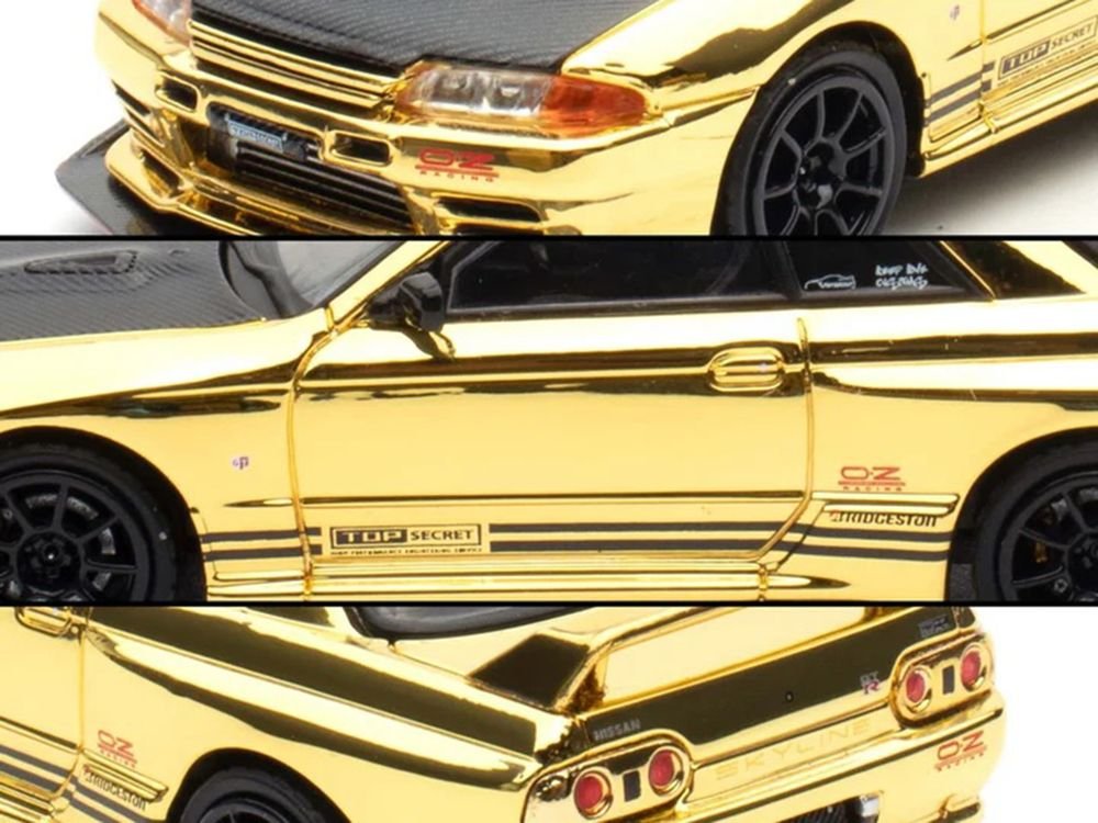 Nissan Skyline GT-R (R32) "Top Secret" RHD (Right Hand Drive) Chrome Gold with Carbon Hood "The Model Car Show Malaysia 2025 Event Edition" 1/64 Diecast Model Car by Inno Models view 2