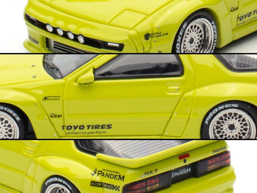 Mazda RX-7 (FC3S) "Pandem Aero" RHD (Right Hand Drive) Lime Green "The Model Car Show Malaysia 2025 Event Edition" 1/64 Diecast Model Car by Inno Models view 2