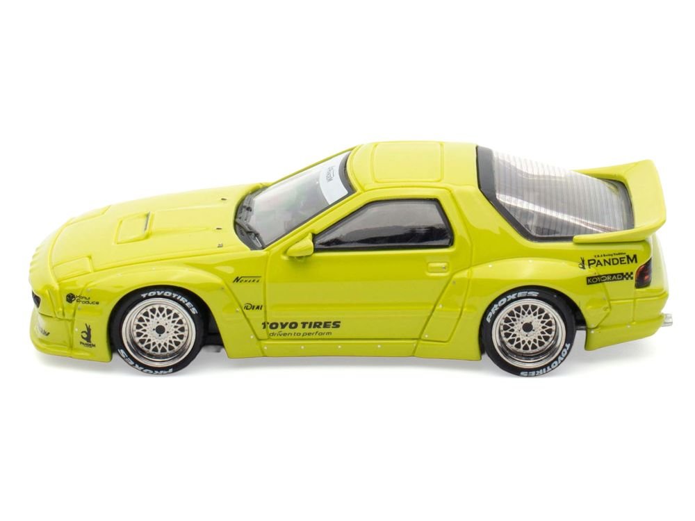 Mazda RX-7 (FC3S) "Pandem Aero" RHD (Right Hand Drive) Lime Green "The Model Car Show Malaysia 2025 Event Edition" 1/64 Diecast Model Car by Inno Models view 3