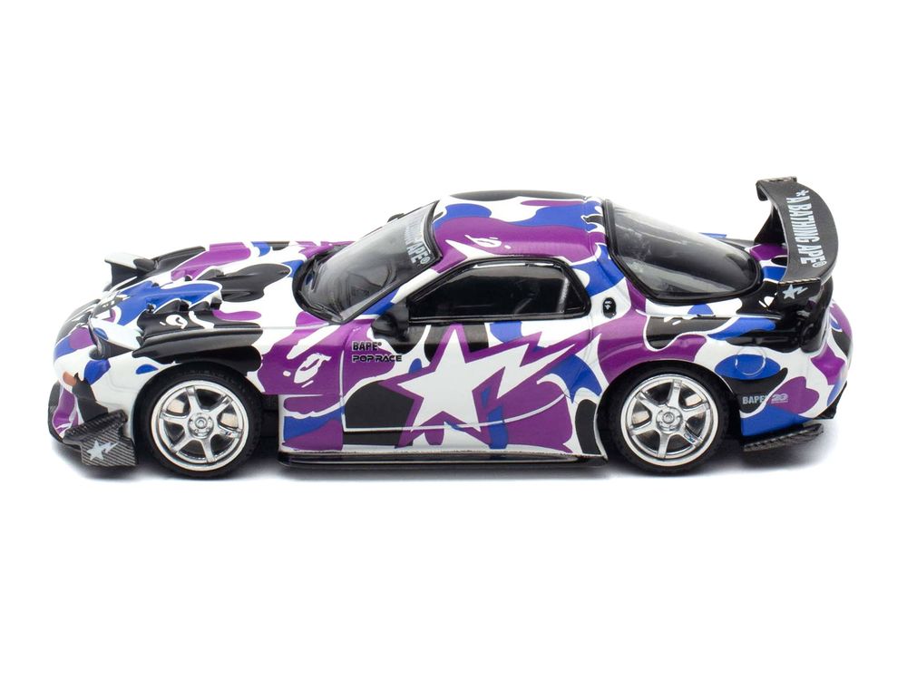 Mazda RX-7 (FD3S) RHD (Right Hand Drive) "BAPE (A Bathing Ape)" Purple Camouflage 1/64 Diecast Model Car by Pop Race view 2