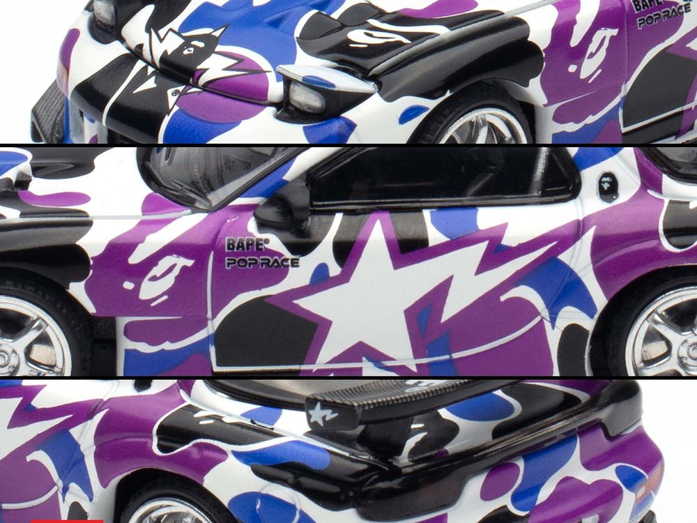 Mazda RX-7 (FD3S) RHD (Right Hand Drive) "BAPE (A Bathing Ape)" Purple Camouflage 1/64 Diecast Model Car by Pop Race view 3