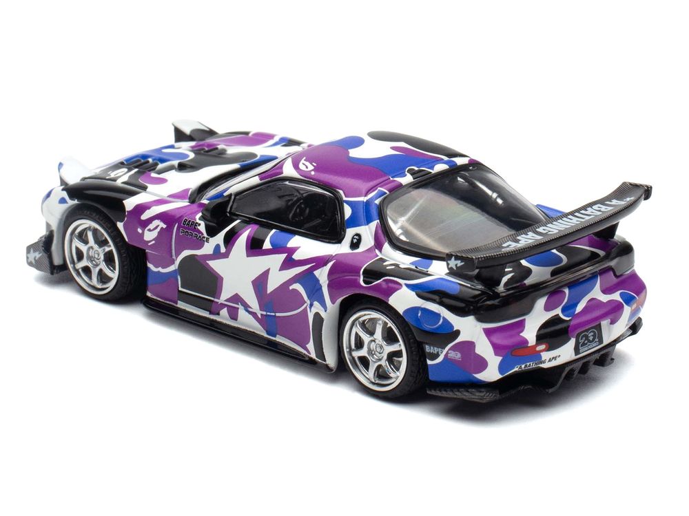 Mazda RX-7 (FD3S) RHD (Right Hand Drive) "BAPE (A Bathing Ape)" Purple Camouflage 1/64 Diecast Model Car by Pop Race view 5
