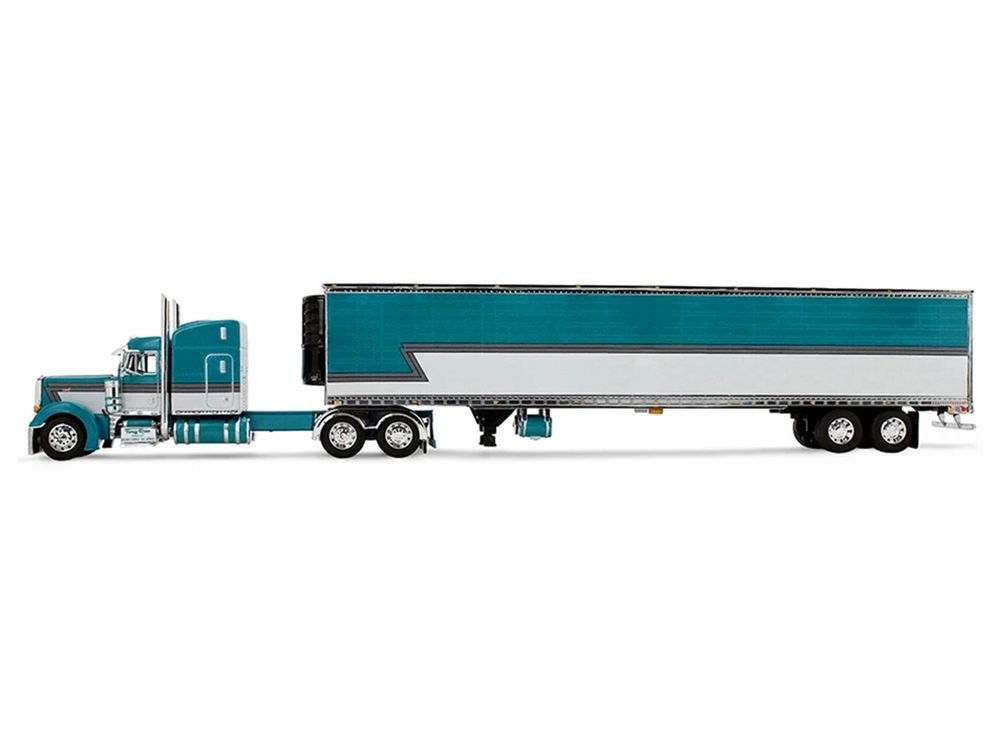 Peterbilt 379 with 63" Mid-Roof Sleeper and 53' Utility Trailer with Reefer "Tway Rose Transport" Teal and White with Stripes "Big Rigs" Series II #5 1/64 Diecast Model by DCP/First Gear view 2