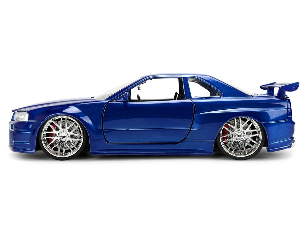 Brian's Nissan Skyline GT-R (R34) RHD (Right Hand Drive) Blue Color Brush Finish 25 Years of Fast & Furious Anniversary "2 Fast 2 Furious" (2003) Movie "Fast & Furious" 1/24 Diecast Model Car by Jada view 3