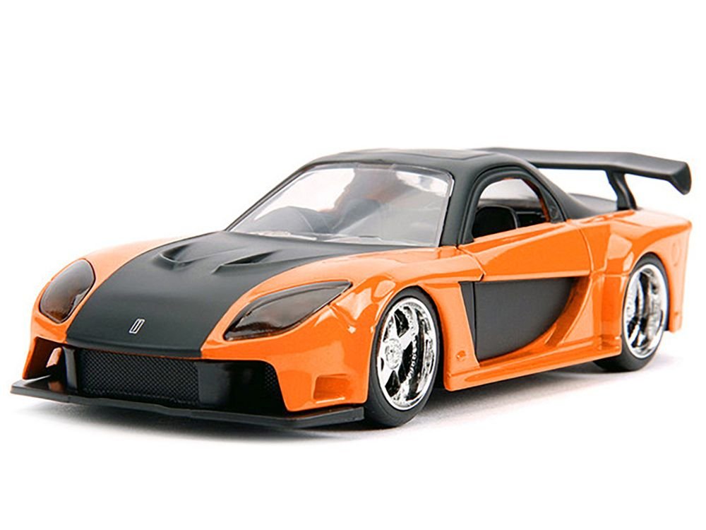 Han's Mazda RX-7 RHD (Right Hand Drive) Orange Metallic and Black "25 Years of Fast & Furious" "The Fast and the Furious: Tokyo Drift" (2006) Movie "Fast & Furious" Series 1/32 Diecast Model Car by Jada view 2