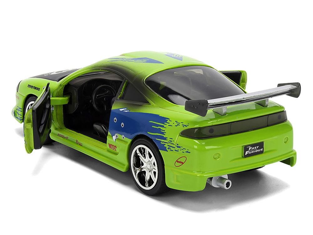 Brian's Mitsubishi Eclipse Green with Graphics (Damaged Version) "25 Years of Fast & Furious" "The Fast and the Furious" (2001) Movie 1/32 Diecast Model Car by Jada view 4