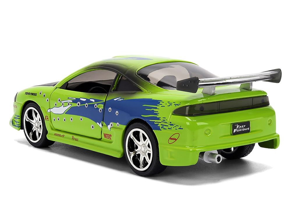 Brian's Mitsubishi Eclipse Green with Graphics (Damaged Version) "25 Years of Fast & Furious" "The Fast and the Furious" (2001) Movie 1/32 Diecast Model Car by Jada view 5
