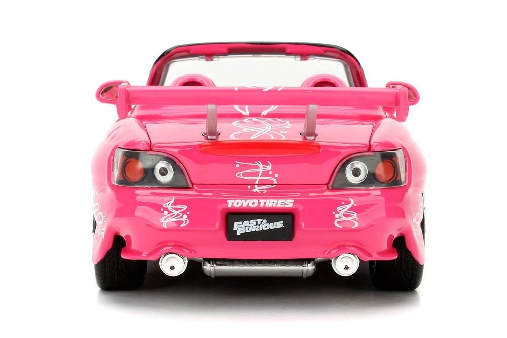 Suki's 2001 Honda S2000 Convertible Pink with Graphics "25 Years of Fast & Furious" "2 Fast 2 Furious" (2003) Movie 1/24 Diecast Model Car by Jada view 3