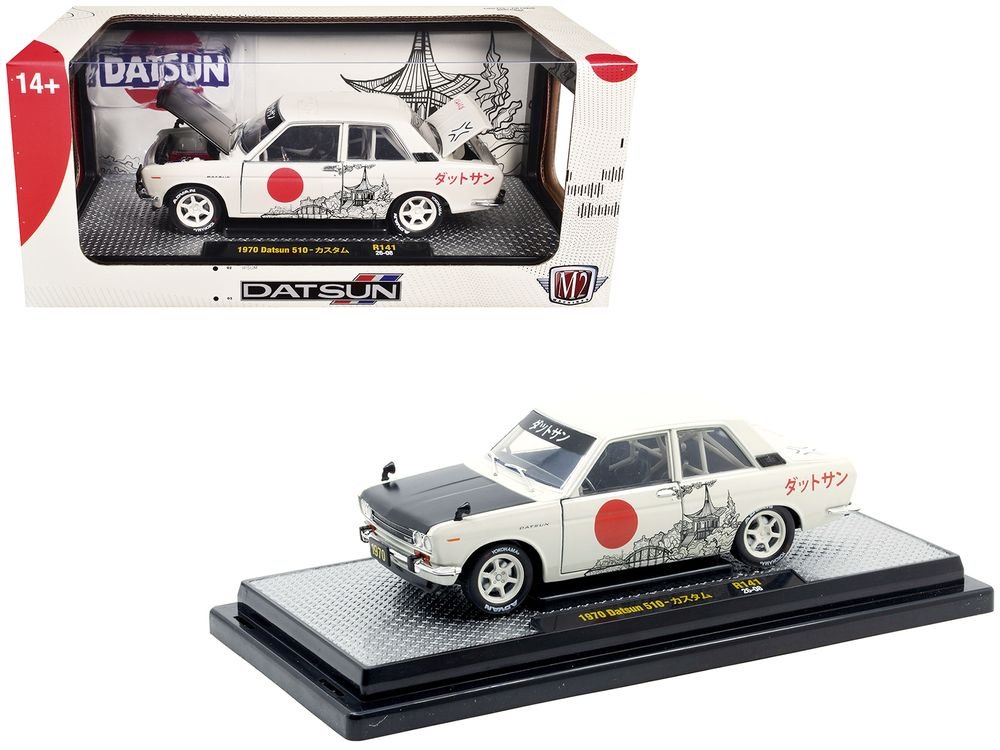 1970 Datsun 510 Light Gray with Japanese Graphics Limited Edition to 4050 pieces Worldwide 1/24 Diecast Model Car by M2 Machines