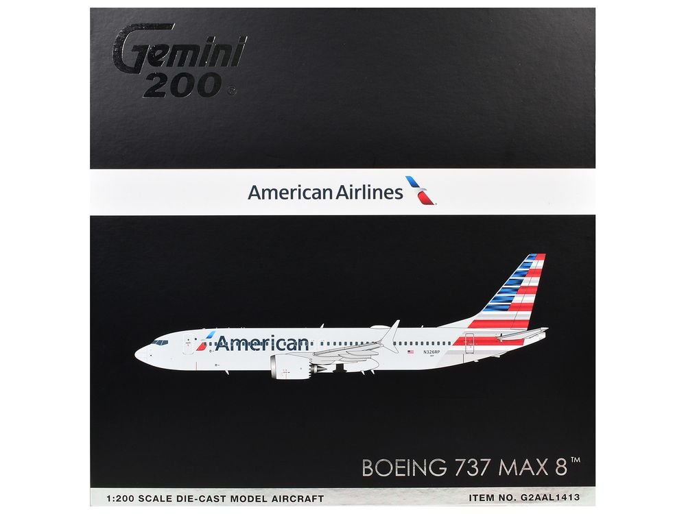 Boeing 737 MAX 8 Commercial Aircraft "American Airlines" (N326RP) Gray with Striped Tail "Gemini 200" Series 1/200 Diecast Model by GeminiJets view 3