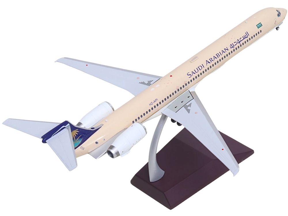 McDonnell Douglas MD-90 Commercial Aircraft "Saudia Airlines" (HZ-API) Beige with Blue Tail "Gemini 200" Series 1/200 Diecast Model by GeminiJets view 3
