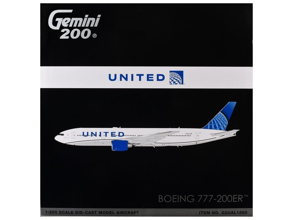 Boeing 777-200ER Commercial Aircraft "United Airlines" (N798UA) White with Blue Tail "Gemini 200" Series 1/200 Diecast Model by GeminiJets view 3