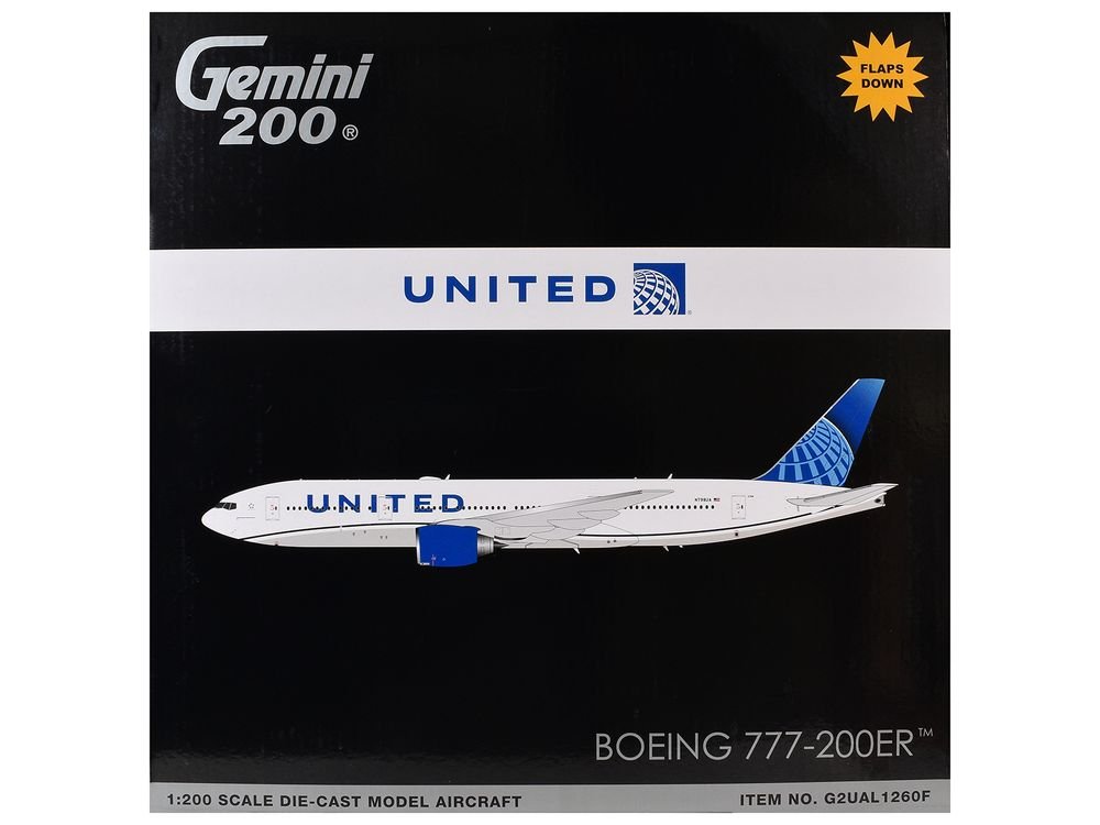 Boeing 777-200ER Commercial Aircraft with Flaps Down "United Airlines" (N798UA) White with Blue Tail "Gemini 200" Series 1/200 Diecast Model by GeminiJets view 3