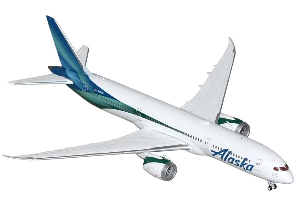 Boeing 787-9 Commercial Aircraft "Alaska Airlines" (N784HA) White with Blue and Green Tail 1/400 Diecast Model by GeminiJets view 2