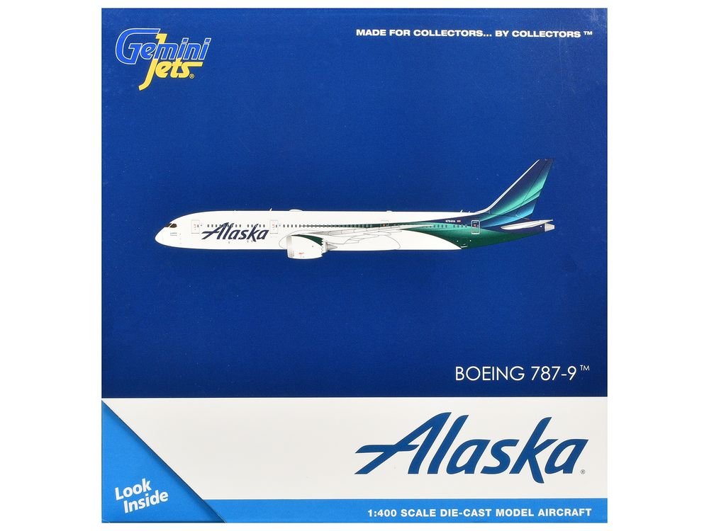 Boeing 787-9 Commercial Aircraft "Alaska Airlines" (N784HA) White with Blue and Green Tail 1/400 Diecast Model by GeminiJets view 3