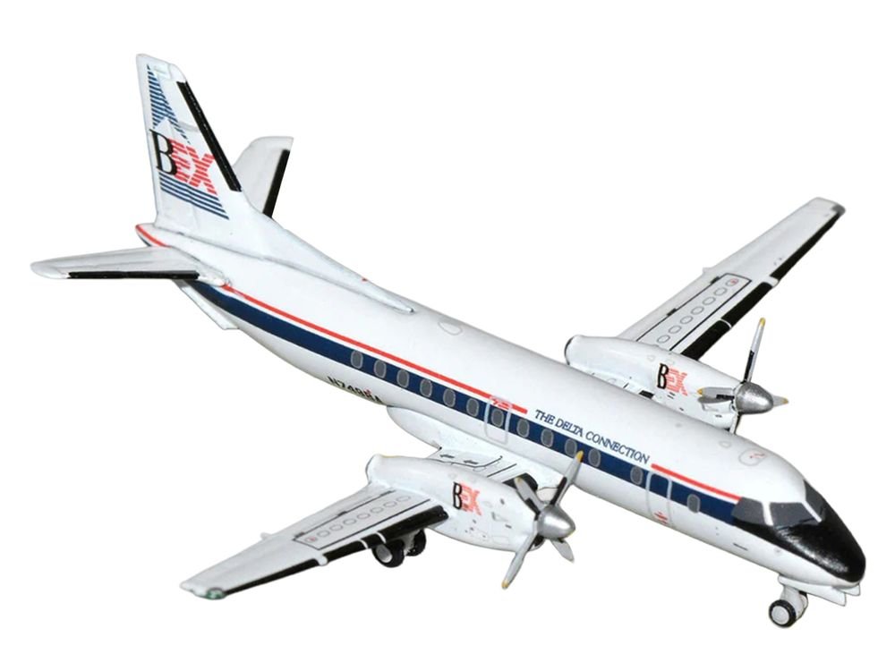 Saab 340A Commercial Aircraft "Business Express Airlines - The Delta Connection" (N749BA) White with Blue and Red Stripes 1/400 Diecast Model by GeminiJets view 2