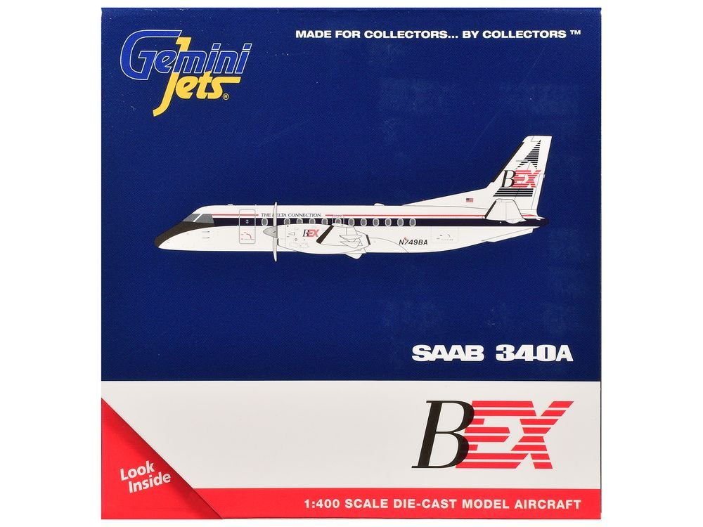 Saab 340A Commercial Aircraft "Business Express Airlines - The Delta Connection" (N749BA) White with Blue and Red Stripes 1/400 Diecast Model by GeminiJets view 3
