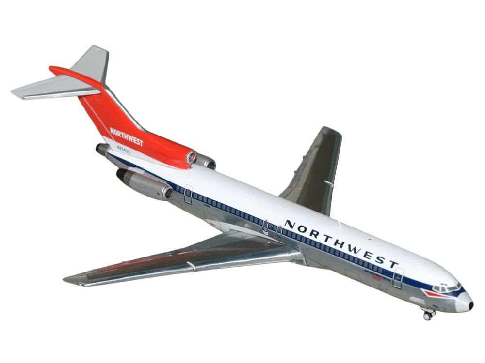 Boeing 727-200 Commercial Aircraft "Northwest Airlines" (N254US) White with Blue Stripes and Red Tail 1/400 Diecast Model by GeminiJets view 2