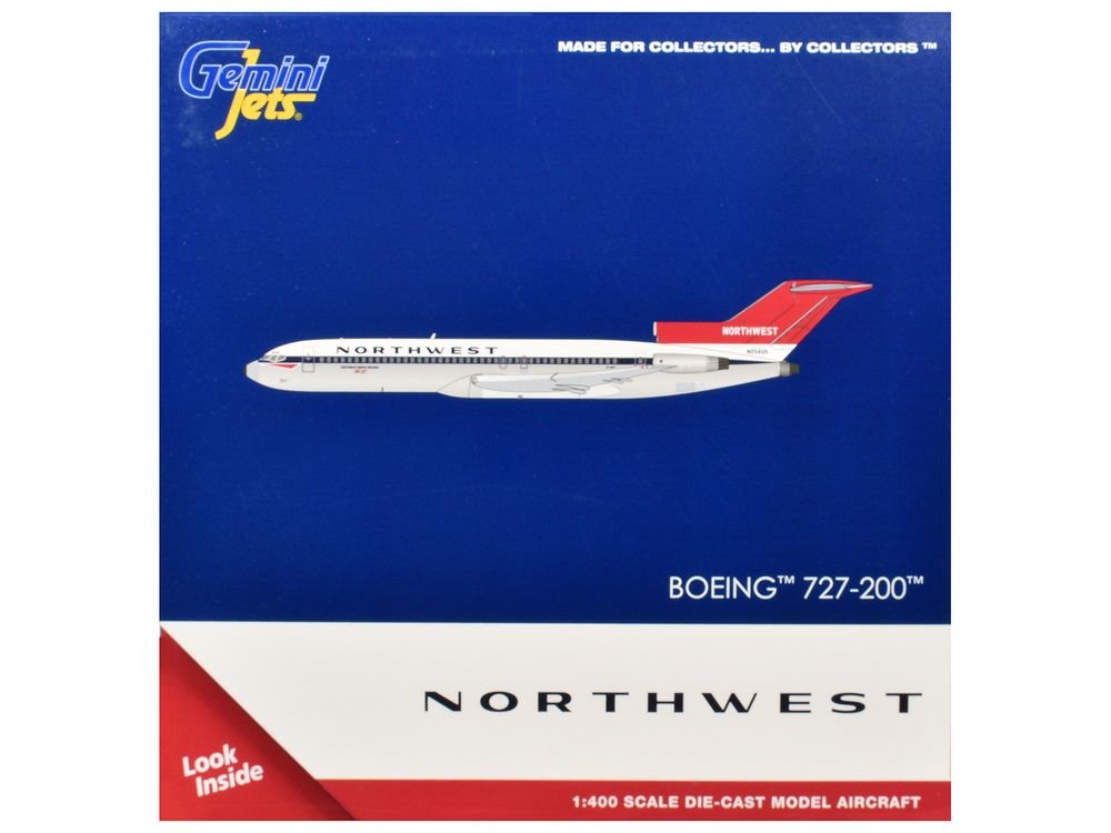 Boeing 727-200 Commercial Aircraft "Northwest Airlines" (N254US) White with Blue Stripes and Red Tail 1/400 Diecast Model by GeminiJets view 3