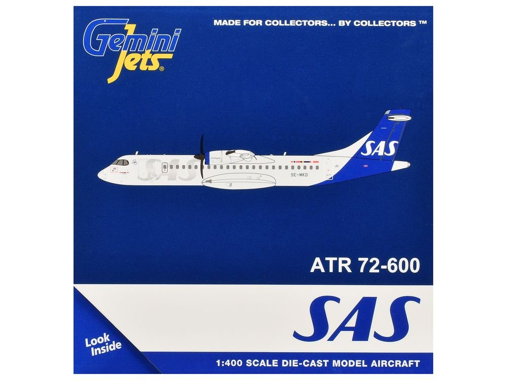 ATR 72-600 Commercial Aircraft "Scandinavian Airlines" (SE-MKD) White with Blue Tail 1/400 Diecast Model by GeminiJets view 3