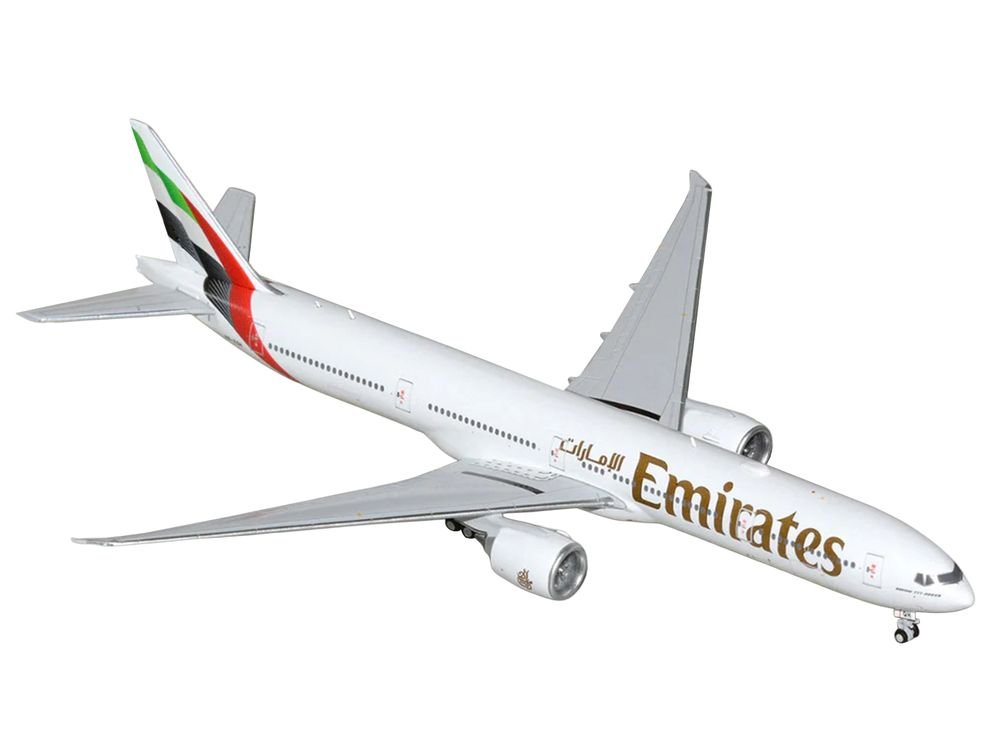 Boeing 777-300ER Commercial Aircraft "Emirates Airlines" (A6-EQH) White with Striped Tail 1/400 Diecast Model by GeminiJets view 2