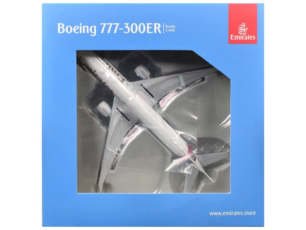 Boeing 777-300ER Commercial Aircraft "Emirates Airlines" (A6-EQH) White with Striped Tail 1/400 Diecast Model by GeminiJets view 3