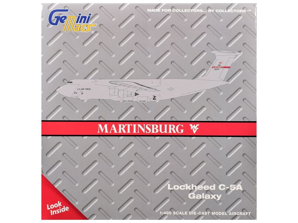 Lockheed C-5A Galaxy Transport Aircraft "Martinsburg Air Force Base" United States Air Force (68-0222) Gray "Gemini Macs" Series 1/400 Diecast Model by GeminiJets view 3